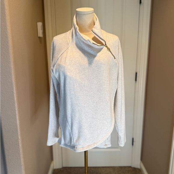 Athleta Tops - Athleta Cozy Karma Asym Pullover, a funnel neck sweatshirt with Gold Zipper